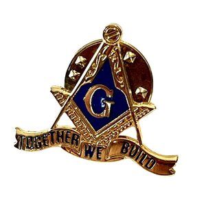 Vintage Freemason Masons Pin G Square Compass Together We Build Gold Tone Lapel